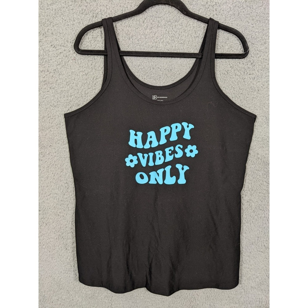 No Boundaries Tank Top Women 3XL Black Stretch "Happy Vibes Only" Hippie Y2K